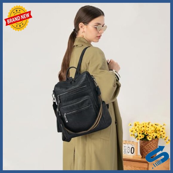 Faux Leather Convertible Backpack Purse with Luggage Strap, 9 Pockets main image 4